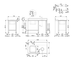Zulauftisch mit Abfallloch Becken links mit Aufkantung und Grundboden