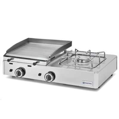 Gas-Kombigrillplatte mit 1 Grillzone und 1 Gasbrenner, Tischmodell 6,3 kW