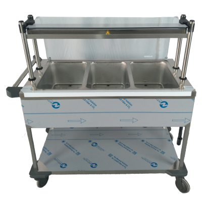 B.PRO Speisenausgabewagen Edelstahl mit Hustenschutz und Wärmebrücke 3 Einzelbecken 3 x GN1/1-200mm B-Ware