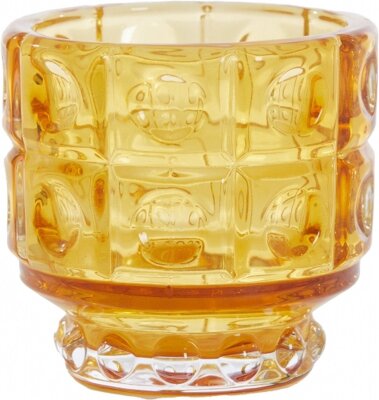 Teelichthalter Windlicht aus Glas Bobbi Ocker Retro Prägung Vintage Style °9cm