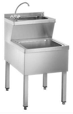 B.PRO Handwasch- und Ausgussbecken-Kombination auf Füßen stehend, mit abnehmbarer Serviceblende, mit 1 Mischbatterie 1/2" zweite Mischbatterie fehlt!!! 500x600x850mm B-Ware