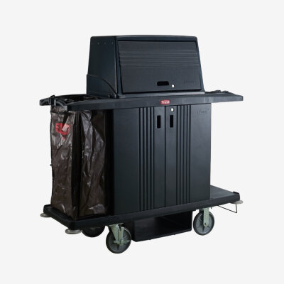 GRANDMAID ® Hotelwagen mit Türen und Sicherheitsabdeckung 152.4 × 55.9 × 157.0cm Verfügbare Farbe:  SCHWARZ