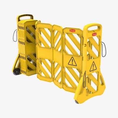 Mobiles Absperrsystem, ca. 4 m lang bestehend aus 16 Verbindungselementen Geschl. 34.9 × 60.0 × 100.0  offen: 398.0 × 60.0 × 100.0  Farbe: GELB
