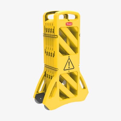 Mobiles Absperrsystem, ca. 2,8 m lang bestehend aus 12 Verbindungselementen geschl. 26.6 × 60.0 × 100 cm offen: 278.0 × 60.0 × 100.0cm Farbe: Gelb