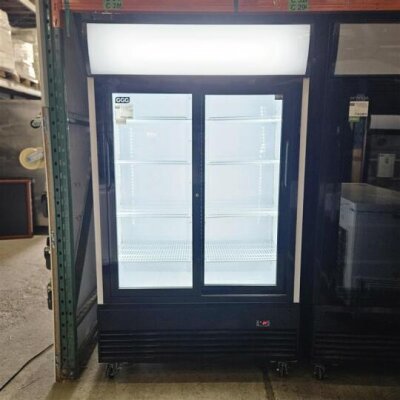 Flaschenkühlschrank mit Schiebetüren schwarz mit weißer Front 1000 Liter B-Ware