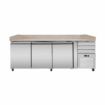 Pizza Kühltisch PRO, Granit rosa-grau, 3 Türen + 3 Schubladen, 210x80