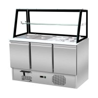 Saladette 3 Türen,137 x 70 gerader Glasaufbau, Klarglas mit schwarzem Rand