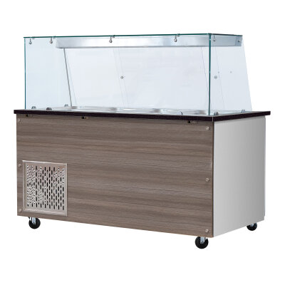 SNACK-Line, Kalte Theke, 6x GN1/1, Granit Star Galaxy schwarz, 223x82x85.5 Glasaufbau Klarglas mit Zwischenablage, H=496mm