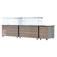 SNACK-Line, Kalte Theke, 6x GN1/1, Granit Star Galaxy schwarz, 223x82x85.5 Glasaufbau Klarglas mit Zwischenablage, H=496mm