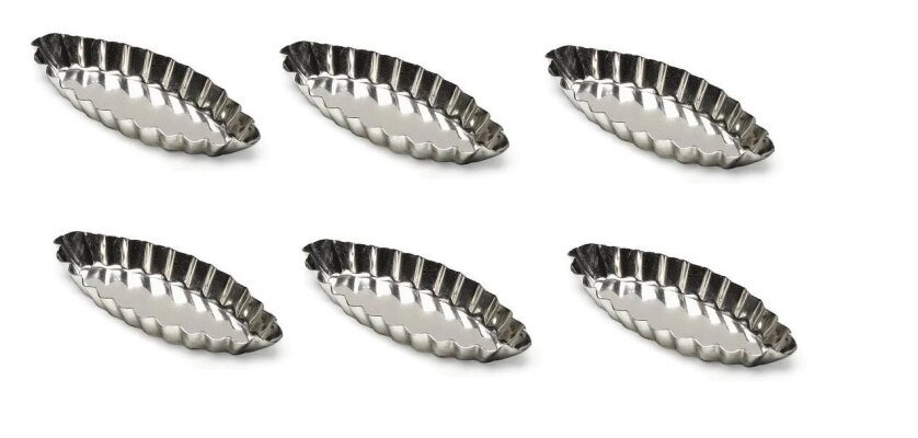 6 x Backform Schiffchen für Desserts + Tartes oval gewellt Weißblech 996042
