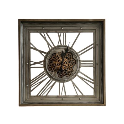 Quartz Wanduhr skelettiertes Uhrwerk CAMDEN Messing/Grau 80x80cm COUNTRYFIELD