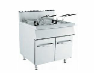 Barossi Gas-Fritteuse mit 2 x 15 Liter Becken und Unterschrank geschlossen 2 x 15 kW