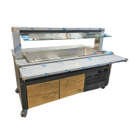 B.PRO BASIC LINE SK-4 – Kaltbuffet mit aktiver stiller Kühlung 4 x GN 1/1 mit Abstellbord links/rechts und Hustenschutz beidseitig 230V B-Ware