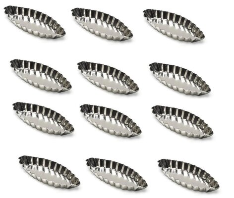 12 x Backform Schiffchen oval gewellt für Desserts + Tartes 110x47x13mm Weißblech