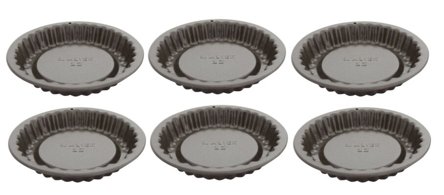 6 x Backform für kleine Obsttorten Wellenrand °12cm 0,16L Stahlblech Antihaft