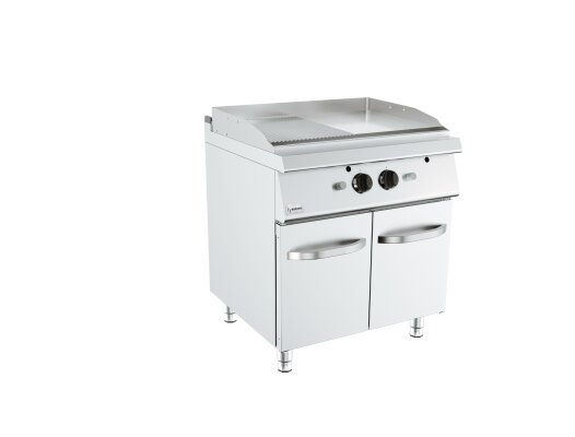 Gas-Grillplatte glatt gerillt mit Unterbau geschlossen 13 kW
