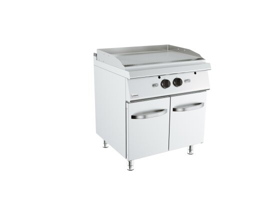 Gas-Grillplatte gerillt verchromt mit Unterschrank geschlossen 13 kW