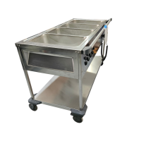 B.PRO Speiseausgabenwagen mit Hustenschutz Edelstahl 4 x GN1/1 x 200mm beheizbar Temperaturbereich +30 °C bis +95 °C B-Ware