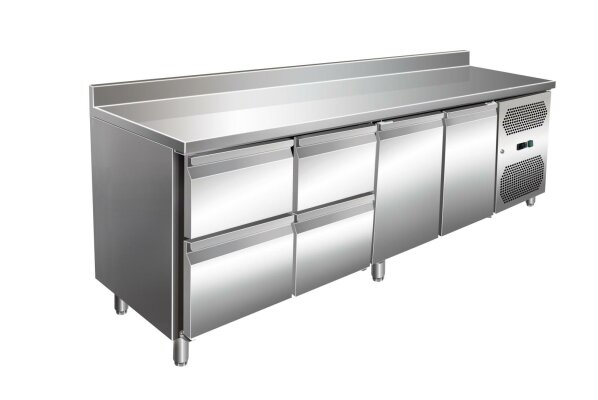 VIP Kühltisch mit 2x 2 Schubladen und 2 Türen und Aufkantung -2 bis +8°C 2.230x700x960 mm