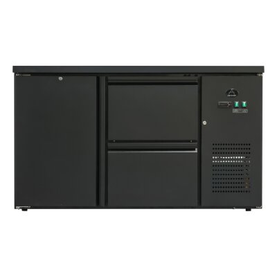 Flaschenkühltisch 280 Liter | Schwarz | 1 Tür + 2 Schubladen | 1465 x 520 x 840 mm
