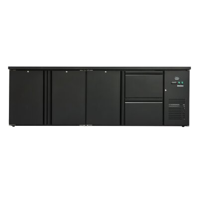 Flaschenkühltisch 600 Liter | Schwarz | 3 Türen + 2 Schubladen | 2545 x 520 x 840 mm