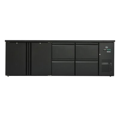 Flaschenkühltisch 600 Liter | Schwarz | 2 Türen + 4 Schubladen | 2545 x 520 x 840 mm