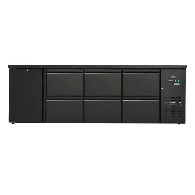 Flaschenkühltisch 600 Liter | Schwarz | 1 Tür + 6 Schubladen | 2545 x 520 x 840 mm