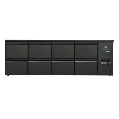 Flaschenkühltisch 600 Liter | Schwarz | 8 Schubladen | 2545 x 520 x 840 mm
