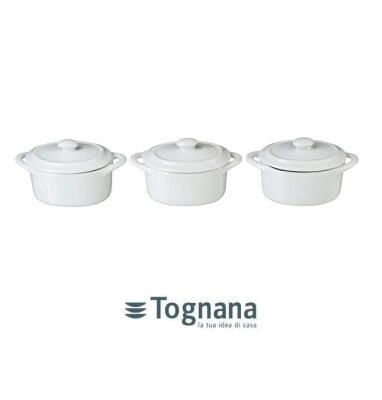 3er Set Mini Kasserolle Cocotte Porzellan Weiß je 75ml °7cm TOGNANA