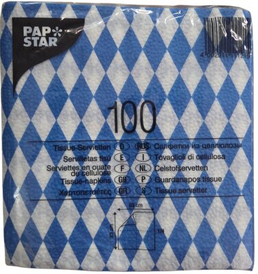 100 x Papierserviette Serviette 1-lagig 1/4-Falz 33x33cm Bayrisch Blau Bayernraute