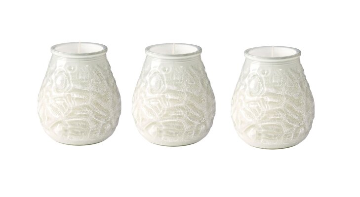 3 x Kerzenglas Weiß VENEZIA 100 x°100mm Brenndauer 70 Std. DUNI